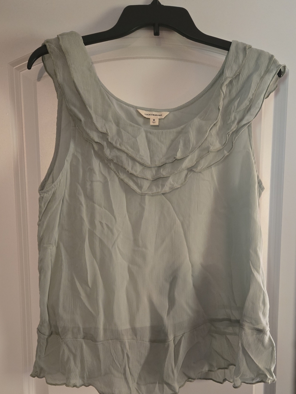Lucky Brand Women's Pale Sage Ruffled Sleeveless Top